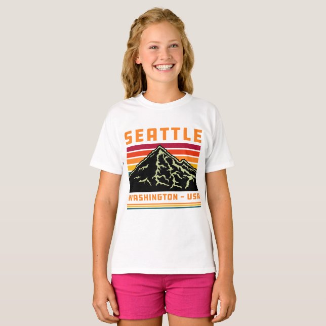 Retro Seattle Washington State Souvenir Mountain T-Shirt (Front Full)