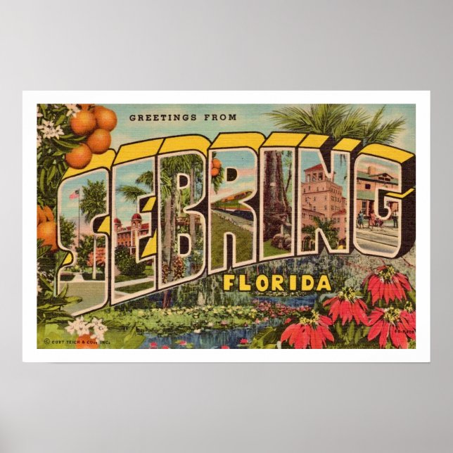 Retro Sebring Florida Postcard Print (Front)