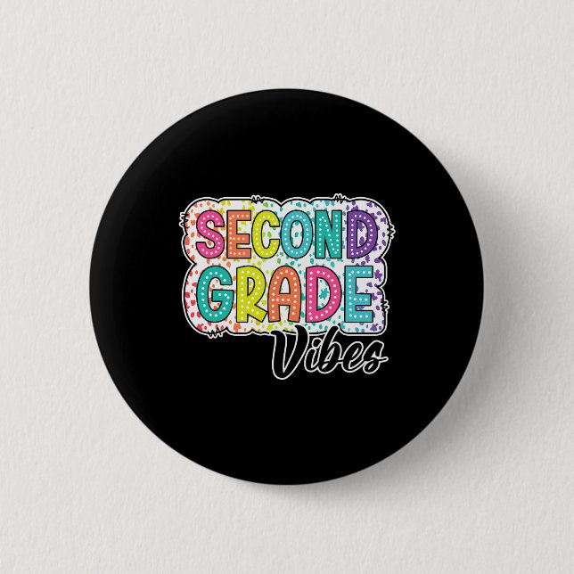 Retro Second Grade Vibes Back To School 2nd Grade  6 Cm Round Badge (Front)