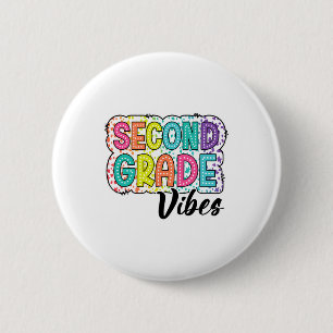 Retro Second Grade Vibes Ck To School 2nd Grade Dr 6 Cm Round Badge