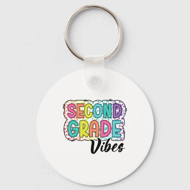 Retro Second Grade Vibes Ck To School 2nd Grade Dr Key Ring (Front)