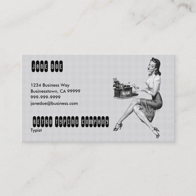 Retro Secretary B/W Business Card (Front)