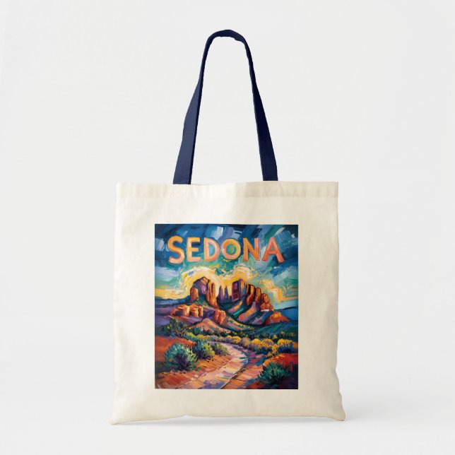 Retro Sedona Arizona Travel Van Gogh Art Landscape Tote Bag (Front)