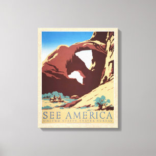 Retro See America Western Cowboys Desert Arch WPA Canvas Print