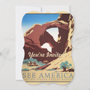 Retro See America Western Cowboys Desert Arch WPA Invitation