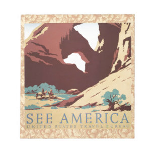 Retro See America Western Cowboys Desert Arch WPA Notepad