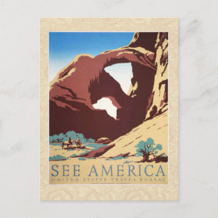 Retro See America Western Cowboys Desert Arch WPA  Postcard