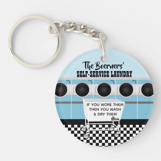 Retro Self Service Laundry Rules Keychain (Front)