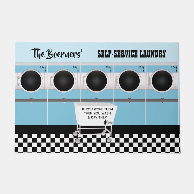 Retro Self-service Laundry They Do The Work Doormat (Front)