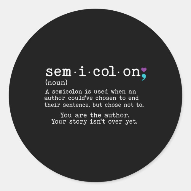 Retro Semicolon Definition Suicide Prevention Awar Classic Round Sticker (Front)