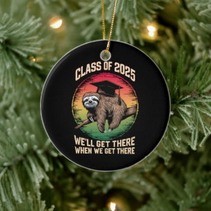 Retro Senior Class Of 2025 Sloth Cap Graduation Ceramic Tree Decoration