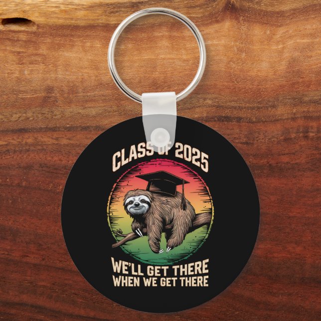 Retro Senior Class Of 2025 Sloth Cap Graduation Key Ring (Front)
