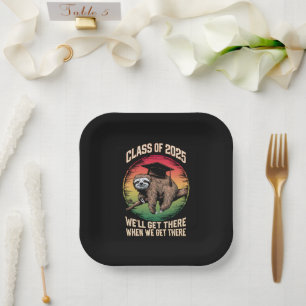 Retro Senior Class Of 2025 Sloth Cap Graduation Paper Plate