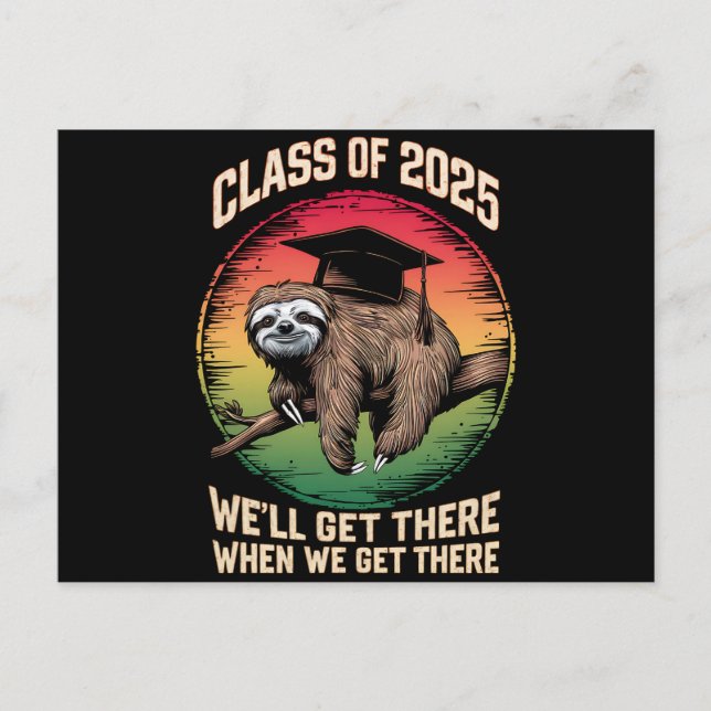 Retro Senior Class Of 2025 Sloth Cap Graduation Postcard (Front)
