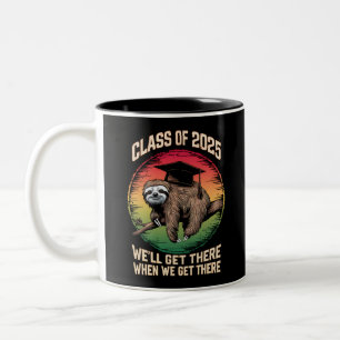 Retro Senior Class Of 2025 Sloth Cap Graduation Two-Tone Coffee Mug