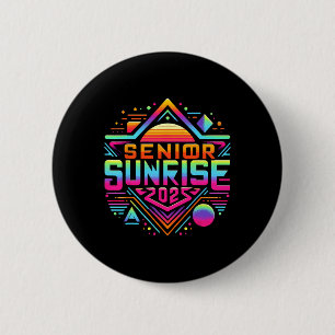 Retro Senior Sunrise 2025 High School 12th Twelfth 6 Cm Round Badge