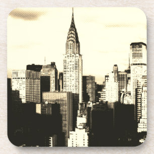 Retro Sepia Pop Art Comic Dot New York City Coaster