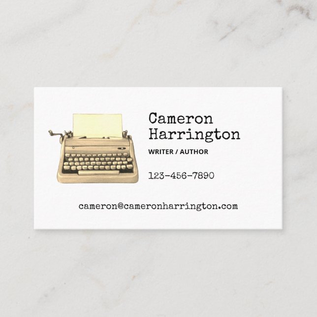 Retro Sepia Typewriter Elegant Scholarly Business Card (Front)