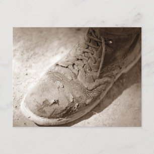 Retro Sepia Worn Work Boot Retirement Invitations