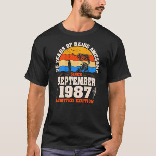 Retro September 1987 35 Year Old Fishing  35th Bir T-Shirt