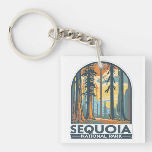 retro Sequoia National Park Giant Sequoia Trees Key Ring