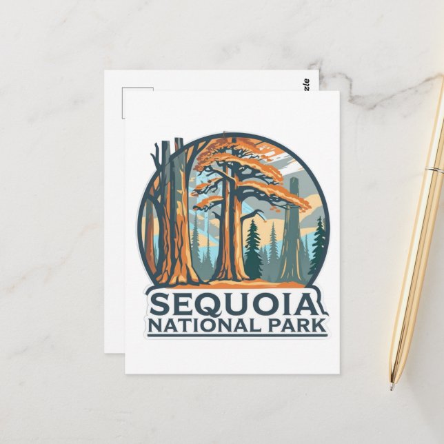 retro Sequoia National Park Giant Sequoia Trees Postcard (Front/Back In Situ)