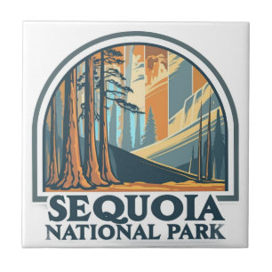 retro Sequoia National Park Giant Sequoia Trees Tile