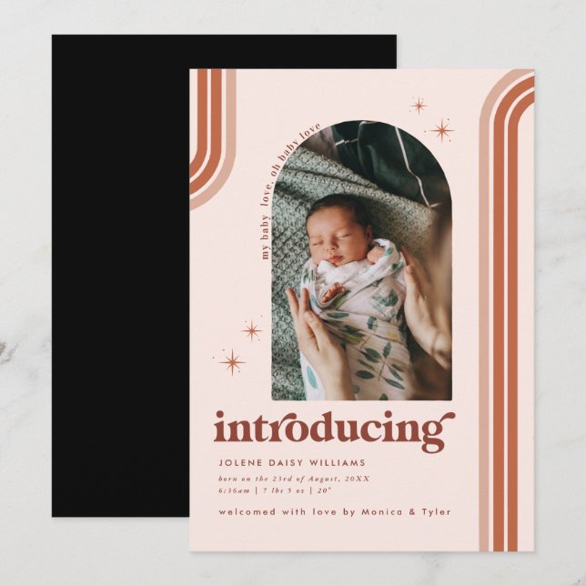 Retro Seventies | Arch Photo Birth Announcement (Front/Back)