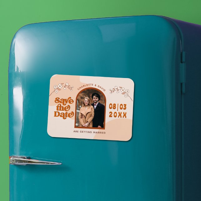 Retro Seventies Arched Photo Boho Save The Date Magnet (Creator Uploaded)