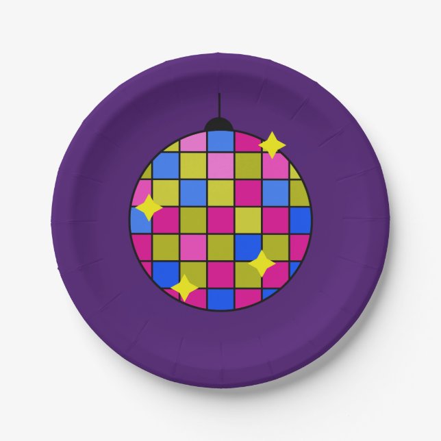 Retro seventies disco party paper plate (Front)