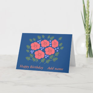 Retro Seventies floral Birthday add name front Card