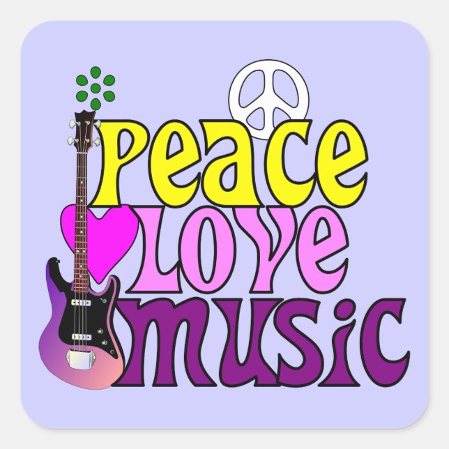 Retro seventies peace love music square sticker (Front)