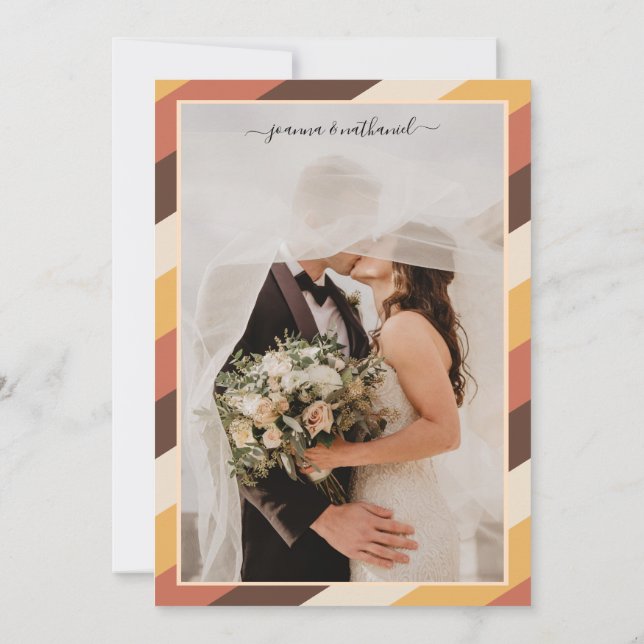 Retro Seventies Striped We Eloped Announcement 70s (Back)