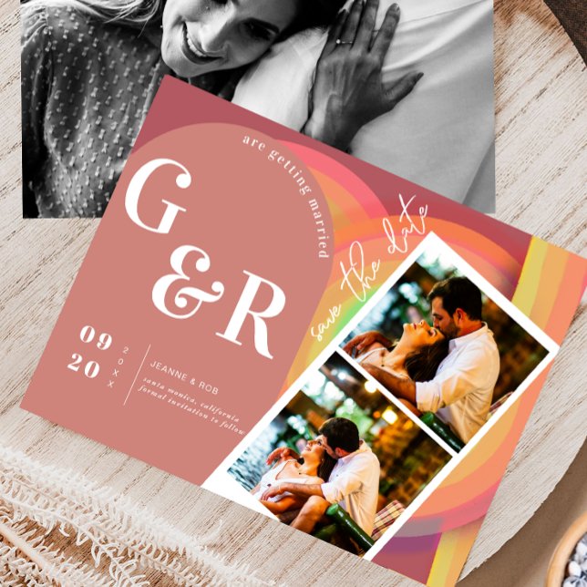 Retro Seventies Stripes Arch Save The Date (Creator Uploaded)