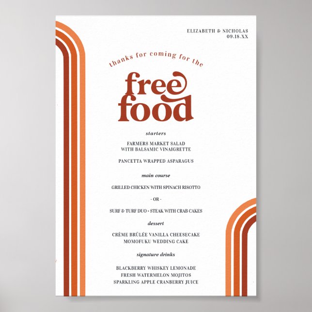 Retro Seventies Stripes | Wedding Menu Poster (Front)