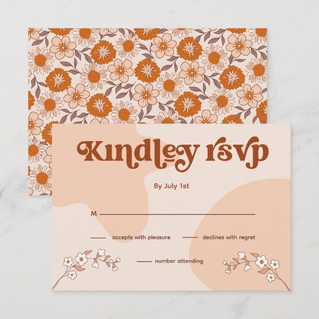 Retro Seventies Wedding RSVP Announcement (Front/Back)