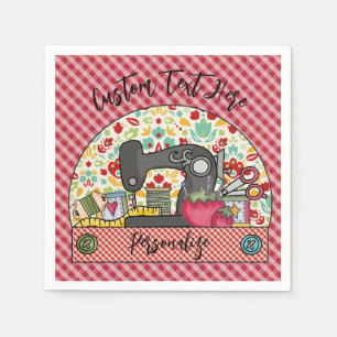 Retro Sewing Machine Gingham Seamstress Tailor Napkin