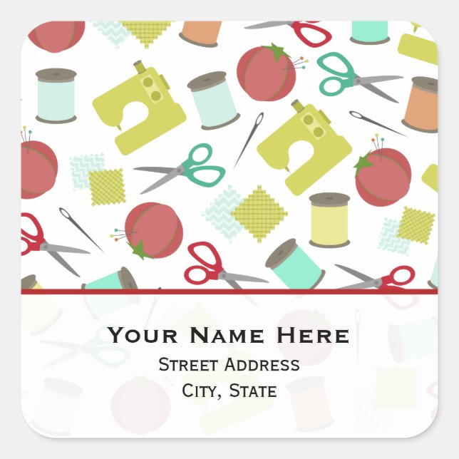 Retro Sewing Themed  Address Sticker (Front)
