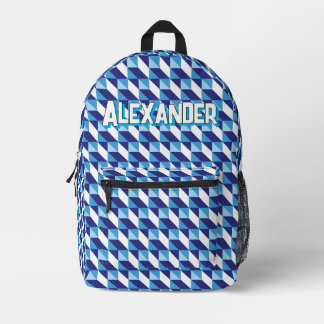 Retro Shades of Blue Geometric Abstract Pattern Printed Backpack