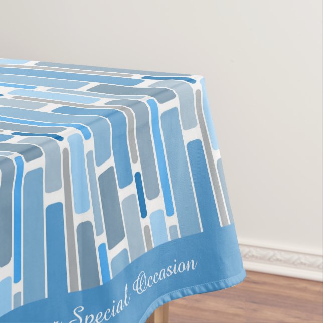 Retro Shades of Blue Geometric Design Pattern Tablecloth (In Situ)