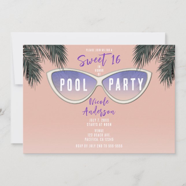 Retro Shades Sunglasses Sweet 16 Pool Party Invitation (Front)