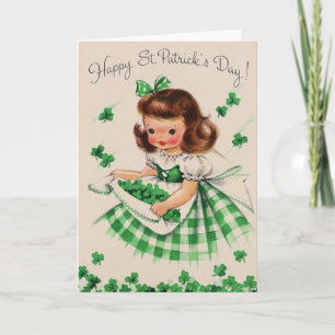 Retro Shamrock Irish Girl St. Patrick's Day Card