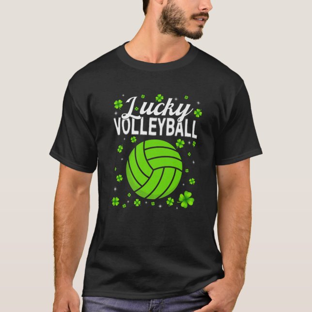 Retro Shamrock Volleyball Lover Sport St Patricks T-Shirt (Front)