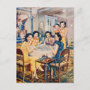 Retro Shanghai Advertising Mahjong Game Postcard