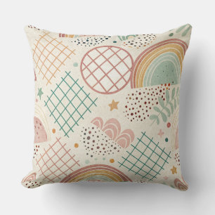 Retro Shapes and Dotted Textures in Earthy Pastel  Cushion