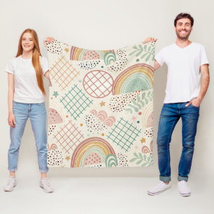 Retro Shapes and Dotted Textures in Earthy Pastel Fleece Blanket