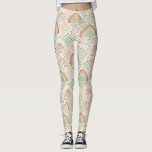 Retro Shapes and Dotted Textures in Earthy Pastel Leggings