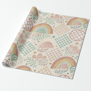 Retro Shapes and Dotted Textures in Earthy Pastel  Wrapping Paper