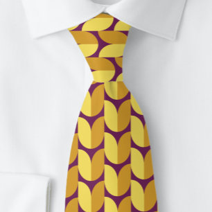 Retro Shapes in Orange & Purple. Mens Neck Tie