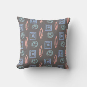 Retro Shapes Pattern Grey Blue Rose Gold Cushion
